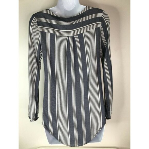 Alythea Small Blue Striped Hi Low Long Sleeve Roll up Blouse - Picture 2 of 6